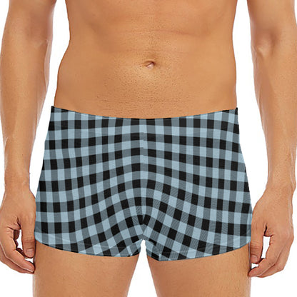 Steel Blue And Black Buffalo Check Print Men's Short Boxer Briefs