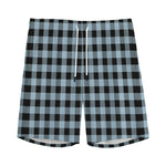 Steel Blue And Black Buffalo Check Print Men's Sports Shorts