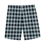 Steel Blue And Black Buffalo Check Print Men's Sports Shorts