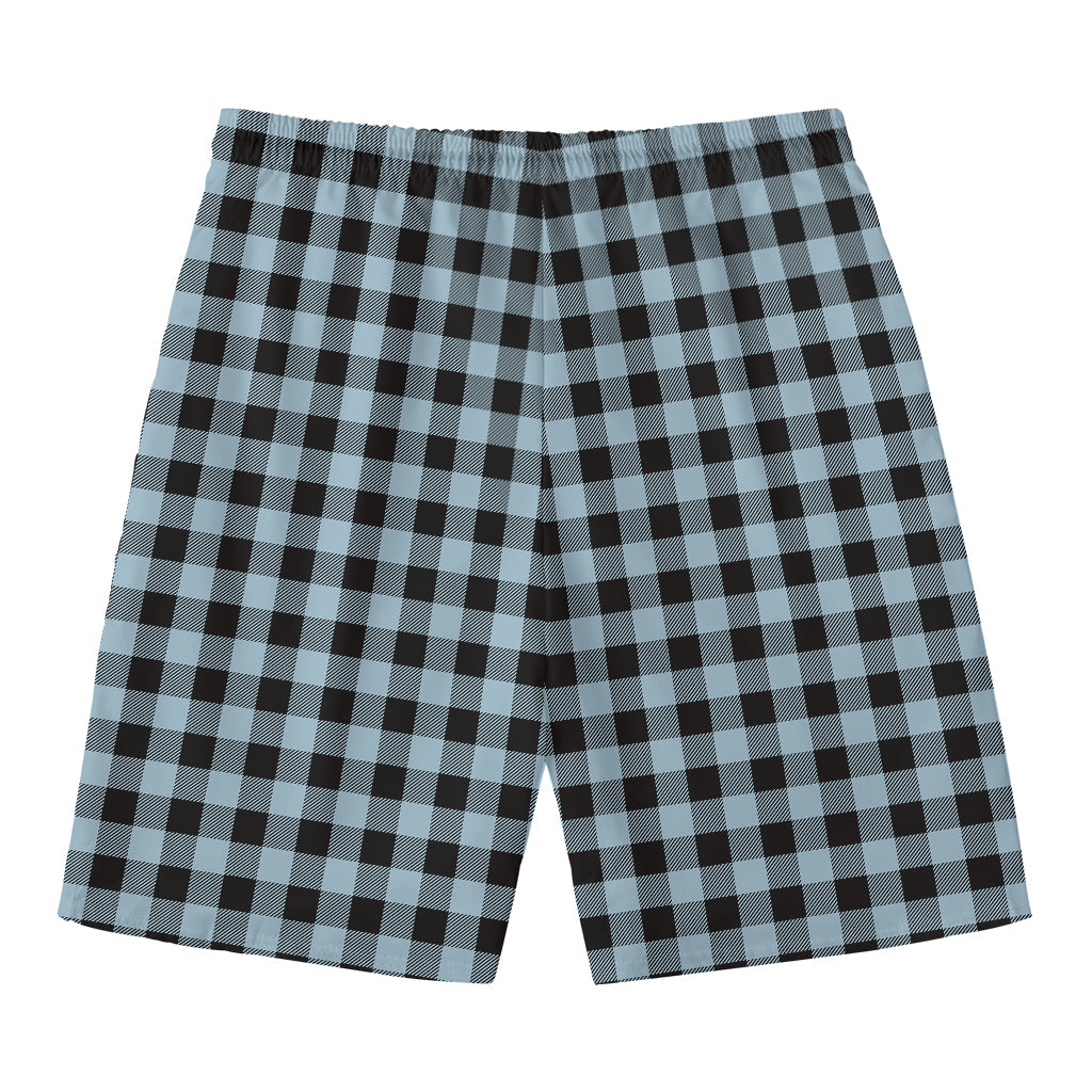 Steel Blue And Black Buffalo Check Print Men's Swim Trunks