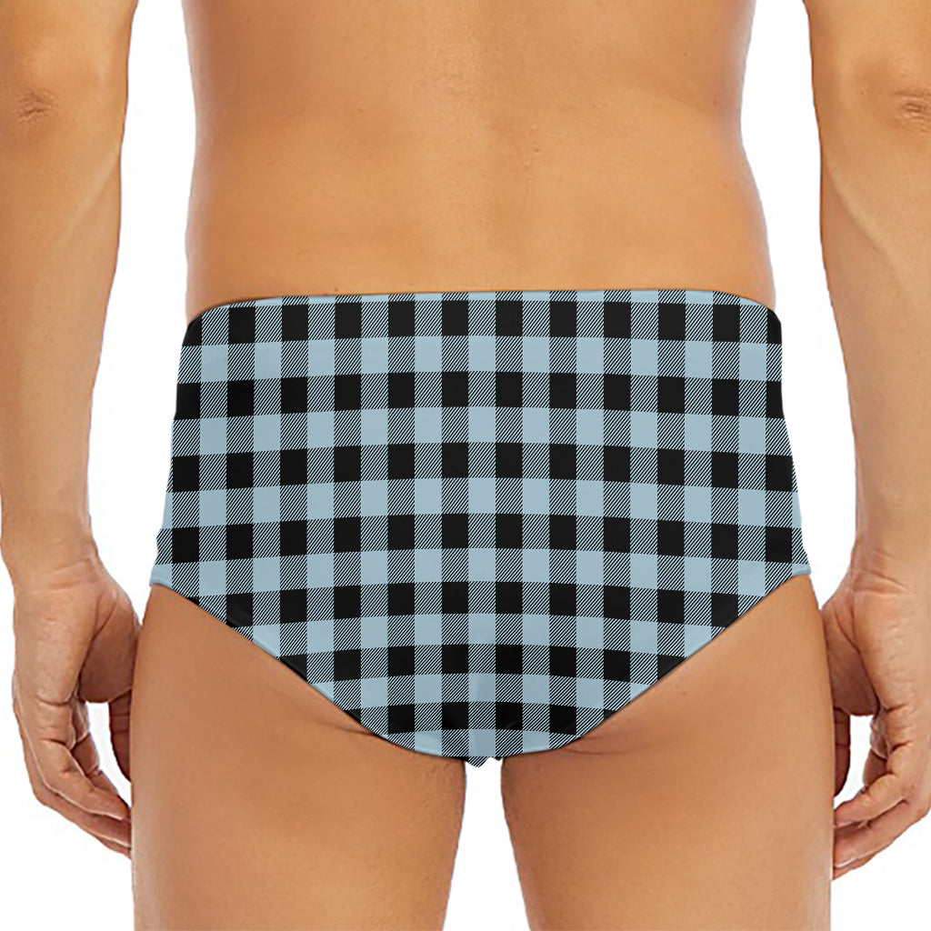 Steel Blue And Black Buffalo Check Print Men's Triangle Swim Briefs