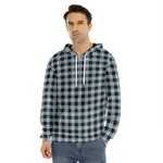 Steel Blue And Black Buffalo Check Print Men's Velvet Pullover Hoodie