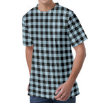 Steel Blue And Black Buffalo Check Print Men's Velvet T-Shirt