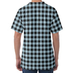 Steel Blue And Black Buffalo Check Print Men's Velvet T-Shirt