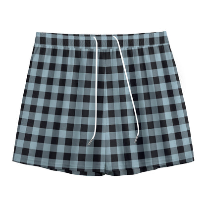 Steel Blue And Black Buffalo Check Print Mesh Shorts