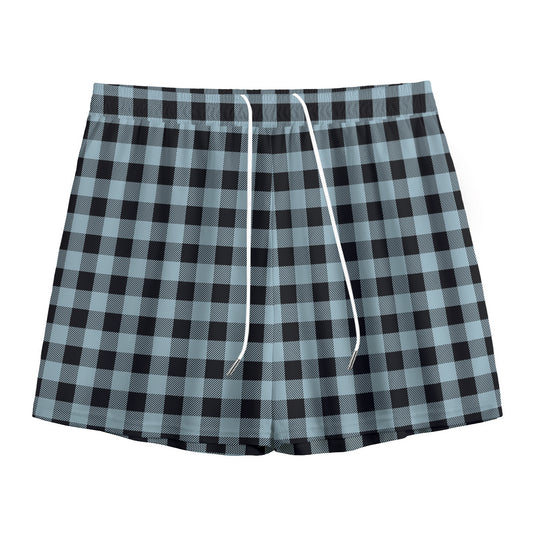 Steel Blue And Black Buffalo Check Print Mesh Shorts