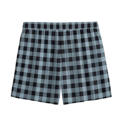 Steel Blue And Black Buffalo Check Print Mesh Shorts