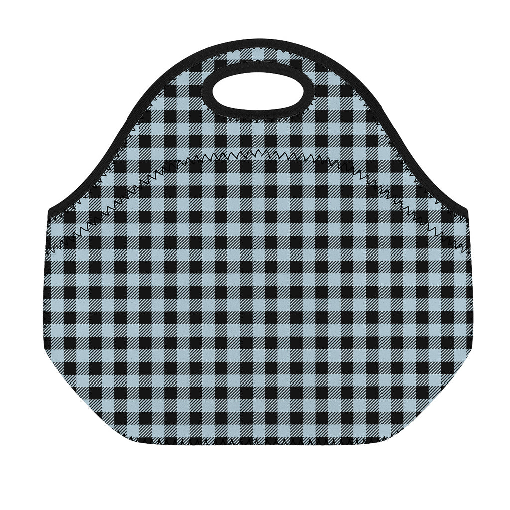 Steel Blue And Black Buffalo Check Print Neoprene Lunch Bag