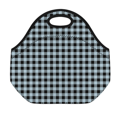 Steel Blue And Black Buffalo Check Print Neoprene Lunch Bag