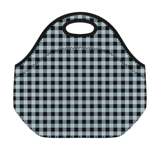 Steel Blue And Black Buffalo Check Print Neoprene Lunch Bag