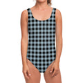 Steel Blue And Black Buffalo Check Print One Piece Swimsuit
