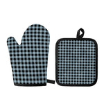 Steel Blue And Black Buffalo Check Print Oven Mitt And Pot Holder Set