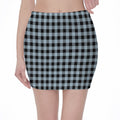 Steel Blue And Black Buffalo Check Print Pencil Mini Skirt