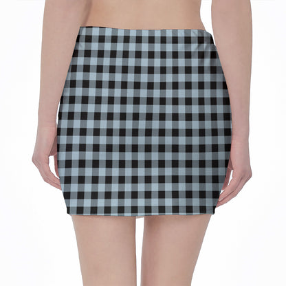 Steel Blue And Black Buffalo Check Print Pencil Mini Skirt