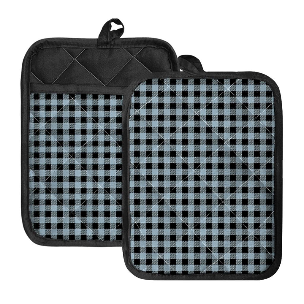 Steel Blue And Black Buffalo Check Print Pot Holders With Pocket
