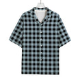 Steel Blue And Black Buffalo Check Print Rayon Hawaiian Shirt
