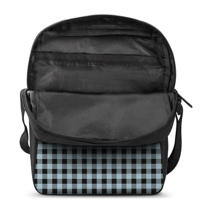 Steel Blue And Black Buffalo Check Print Rectangular Crossbody Bag