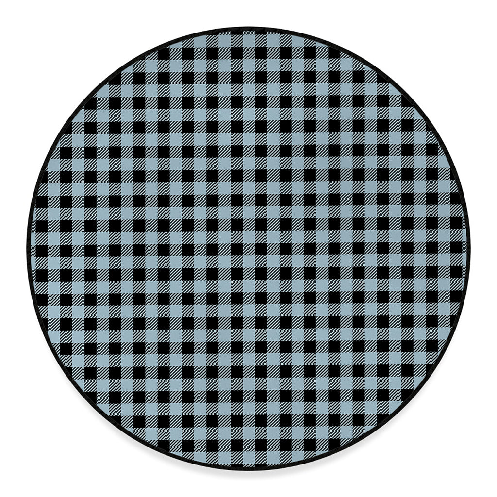 Steel Blue And Black Buffalo Check Print Round Floor Mat