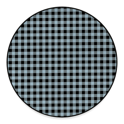 Steel Blue And Black Buffalo Check Print Round Floor Mat