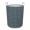 Steel Blue And Black Buffalo Check Print Round Laundry Basket
