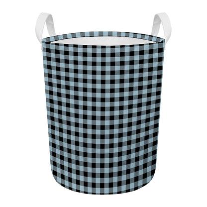 Steel Blue And Black Buffalo Check Print Round Laundry Basket