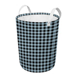 Steel Blue And Black Buffalo Check Print Round Laundry Basket