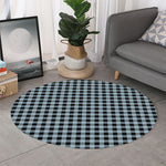 Steel Blue And Black Buffalo Check Print Round Rug
