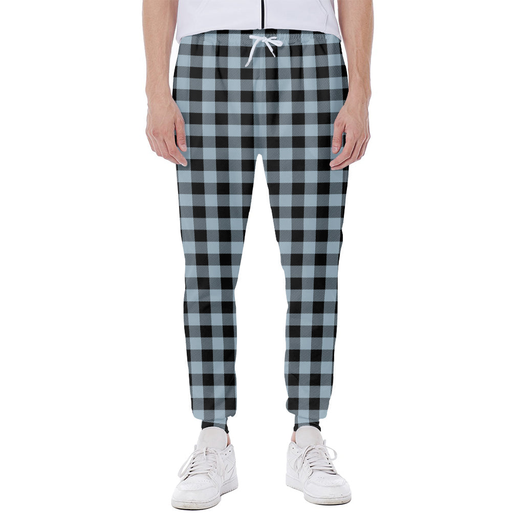 Steel Blue And Black Buffalo Check Print Scuba Joggers
