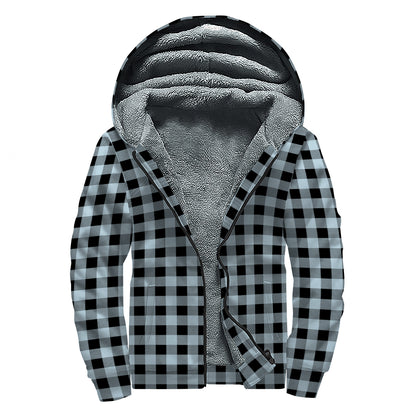 Steel Blue And Black Buffalo Check Print Sherpa Lined Zip Up Hoodie