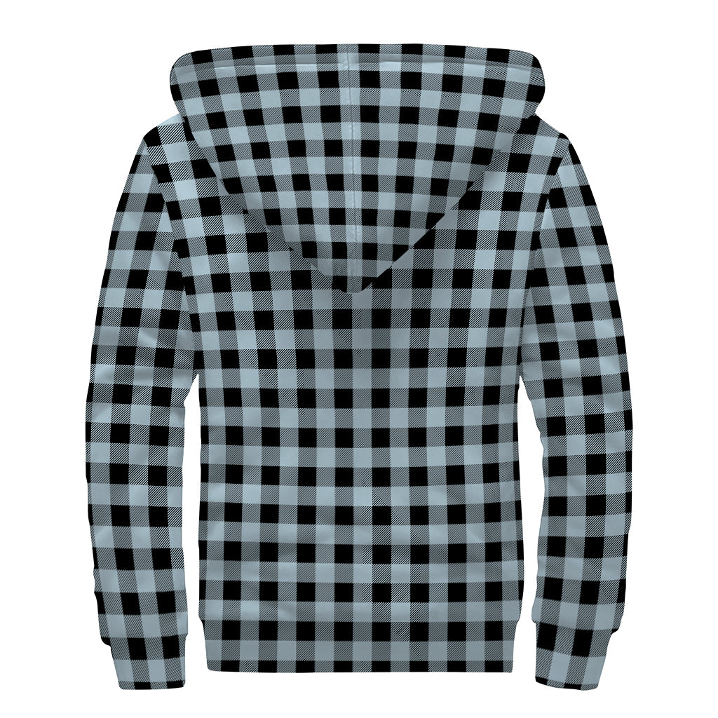 Steel Blue And Black Buffalo Check Print Sherpa Lined Zip Up Hoodie