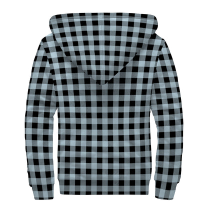 Steel Blue And Black Buffalo Check Print Sherpa Lined Zip Up Hoodie
