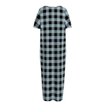 Steel Blue And Black Buffalo Check Print Short Sleeve Long Nightdress