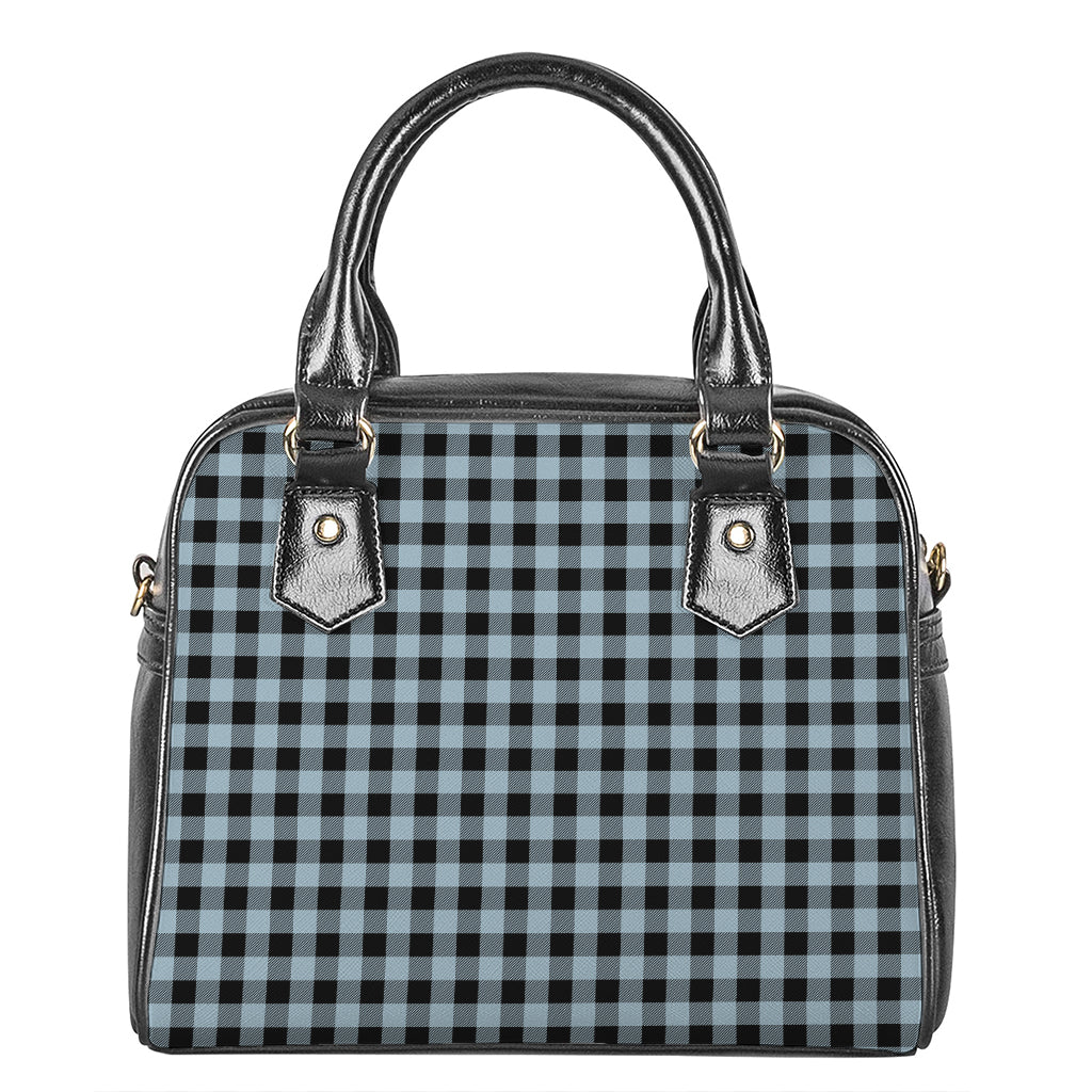 Steel Blue And Black Buffalo Check Print Shoulder Handbag