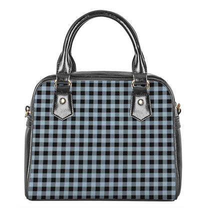 Steel Blue And Black Buffalo Check Print Shoulder Handbag