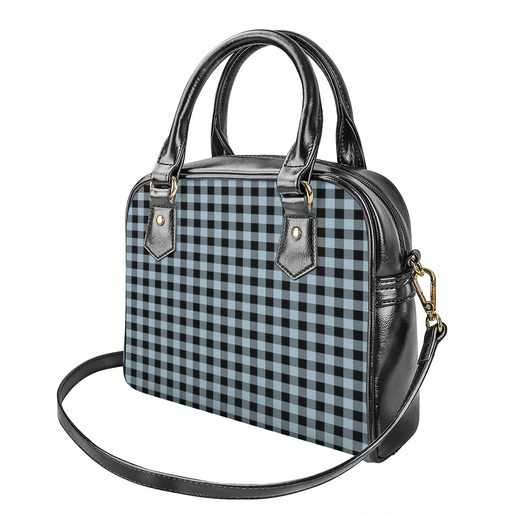 Steel Blue And Black Buffalo Check Print Shoulder Handbag