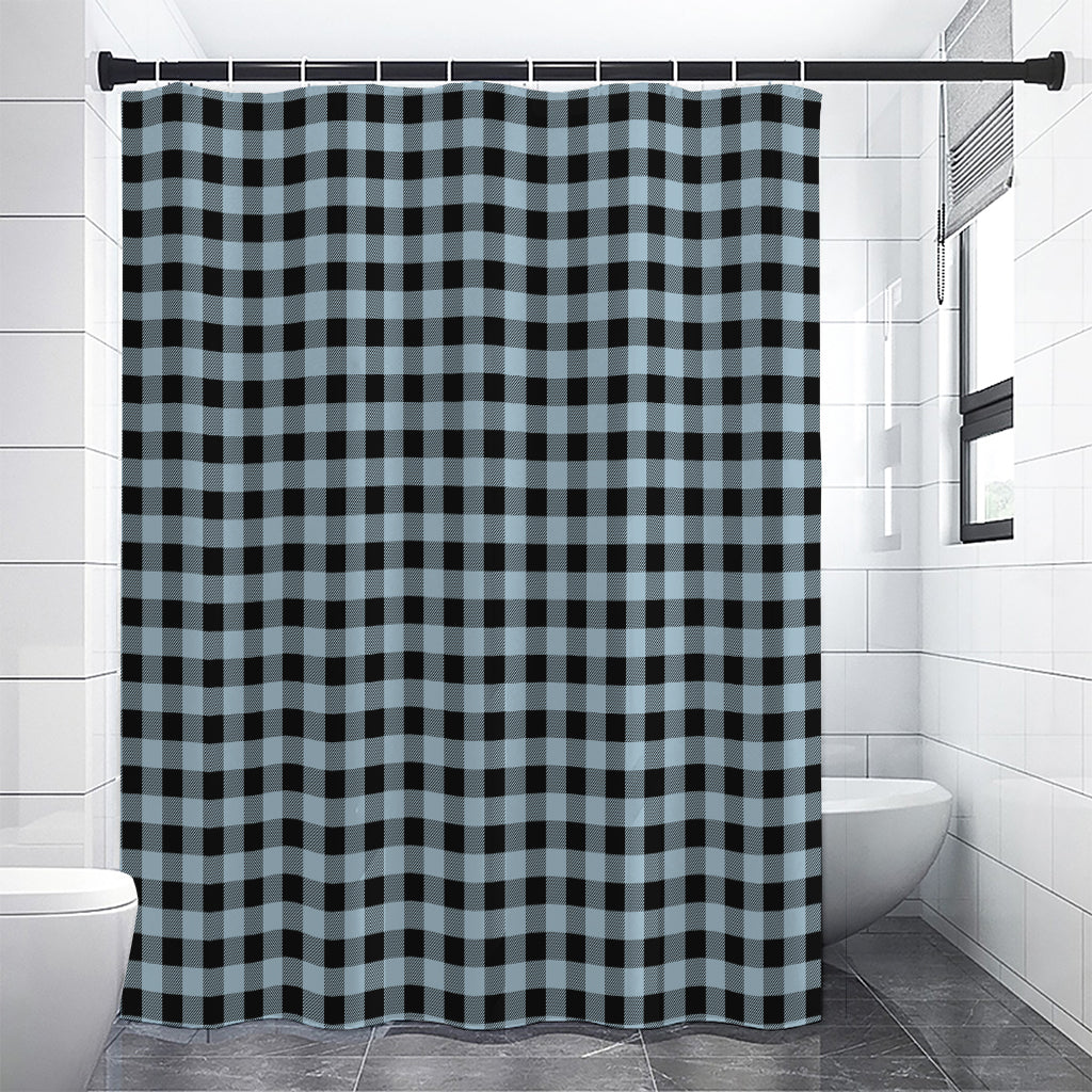 Steel Blue And Black Buffalo Check Print Shower Curtain