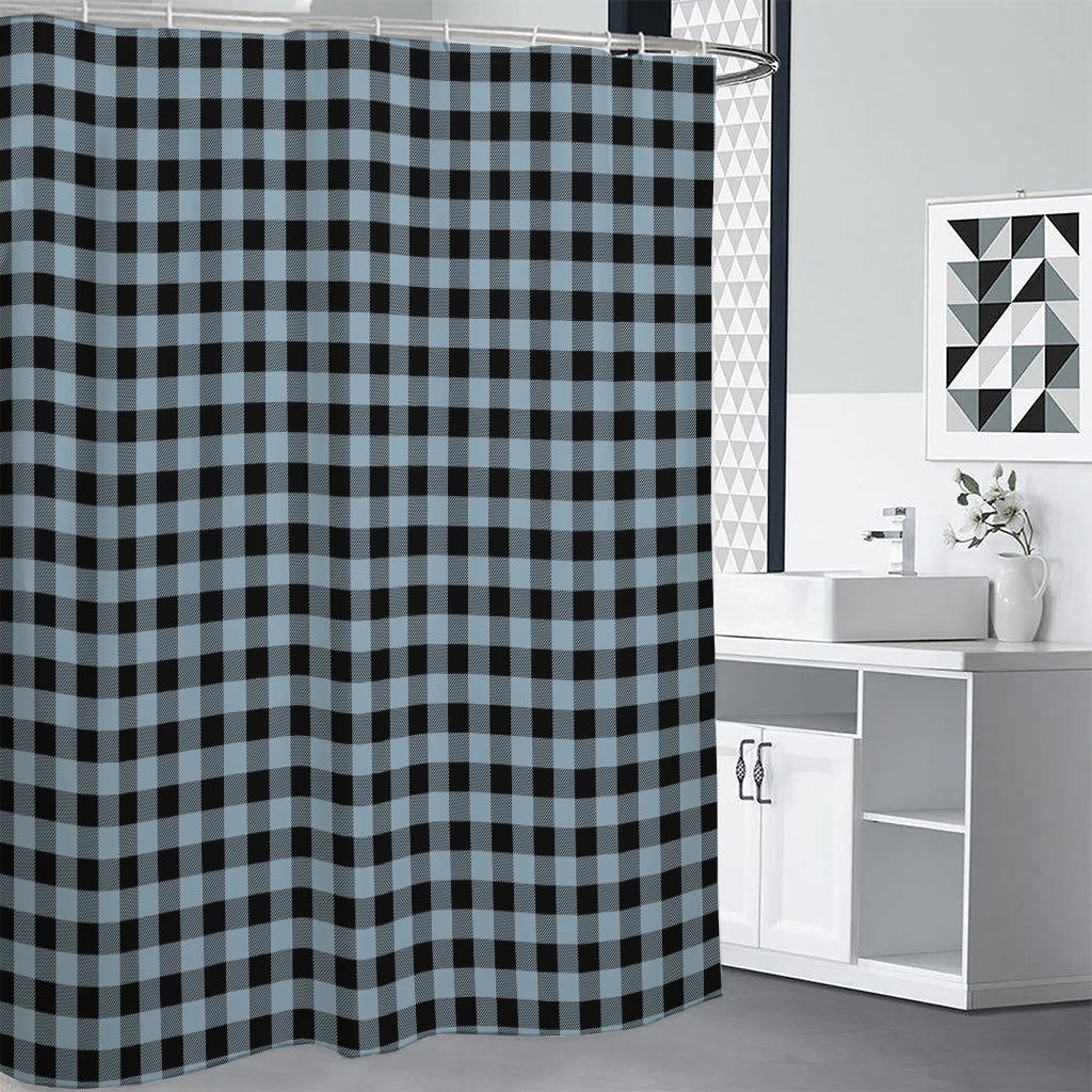 Steel Blue And Black Buffalo Check Print Shower Curtain