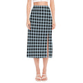 Steel Blue And Black Buffalo Check Print Side Slit Midi Skirt