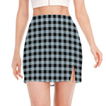 Steel Blue And Black Buffalo Check Print Side Slit Mini Skirt