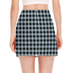 Steel Blue And Black Buffalo Check Print Side Slit Mini Skirt