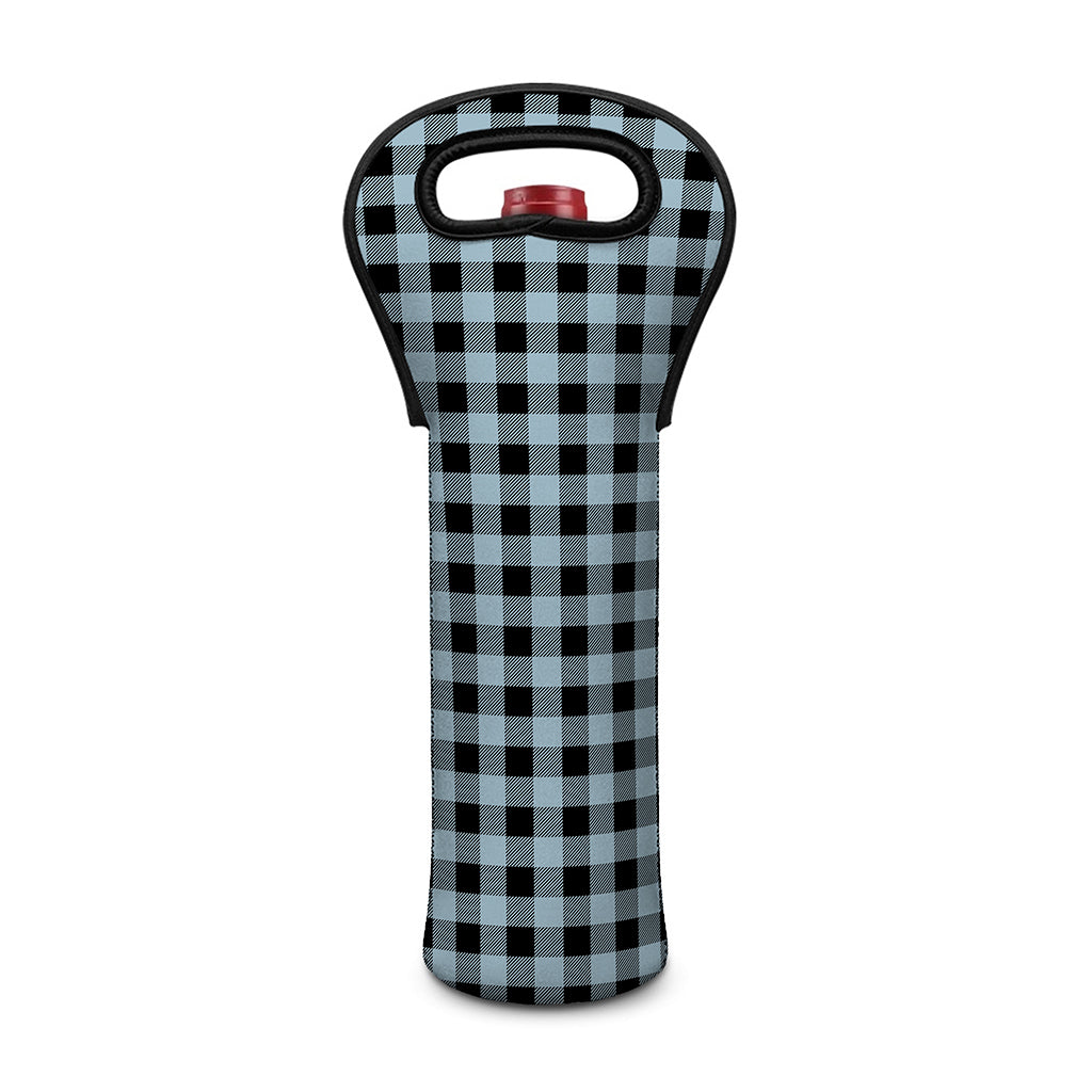 Steel Blue And Black Buffalo Check Print Single Neoprene Wine Tote