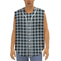 Steel Blue And Black Buffalo Check Print Sleeveless Baseball Jersey