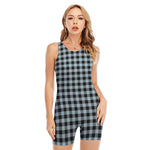 Steel Blue And Black Buffalo Check Print Sleeveless One Piece Swimsuit