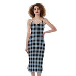 Steel Blue And Black Buffalo Check Print Slim Fit Midi Cami Dress