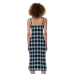 Steel Blue And Black Buffalo Check Print Slim Fit Midi Cami Dress