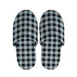 Steel Blue And Black Buffalo Check Print Slippers