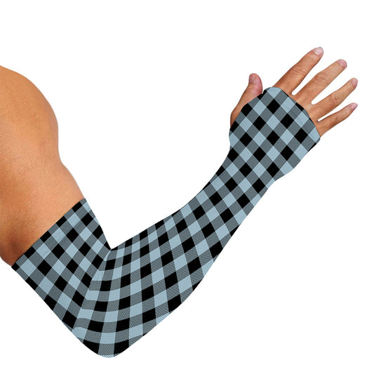 Steel Blue And Black Buffalo Check Print Sun Protection Arm Sleeves