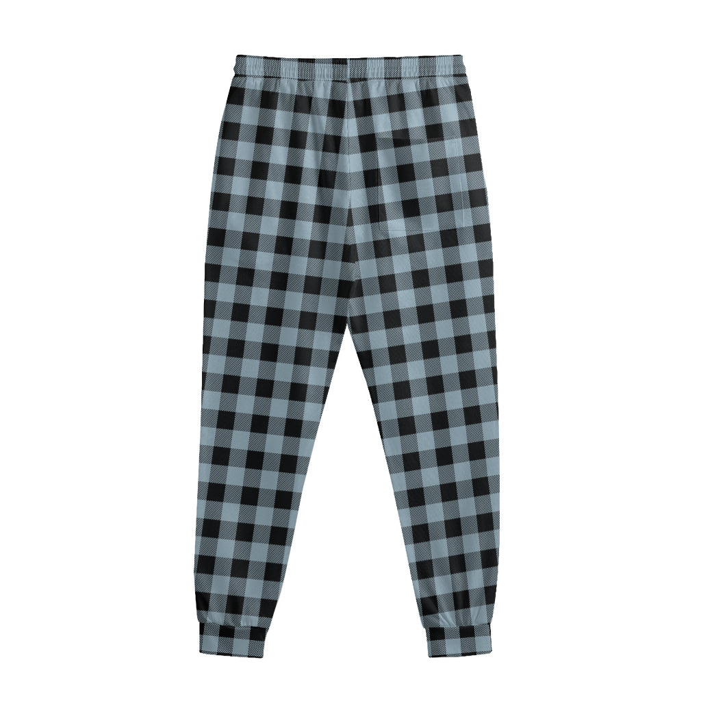 Steel Blue And Black Buffalo Check Print Sweatpants