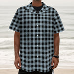 Steel Blue And Black Buffalo Check Print Textured Short Sleeve Shirt