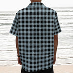 Steel Blue And Black Buffalo Check Print Textured Short Sleeve Shirt